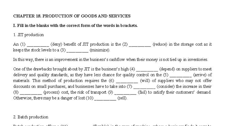 CHAPTER 18: WORD FORM ACTIVITY ON PRODUCTION OF GOODS AND SERVICES ...