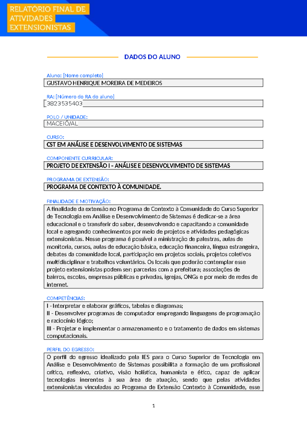 Relatório Final de Atividades - CST em Análise e Desenvolvimento de ...