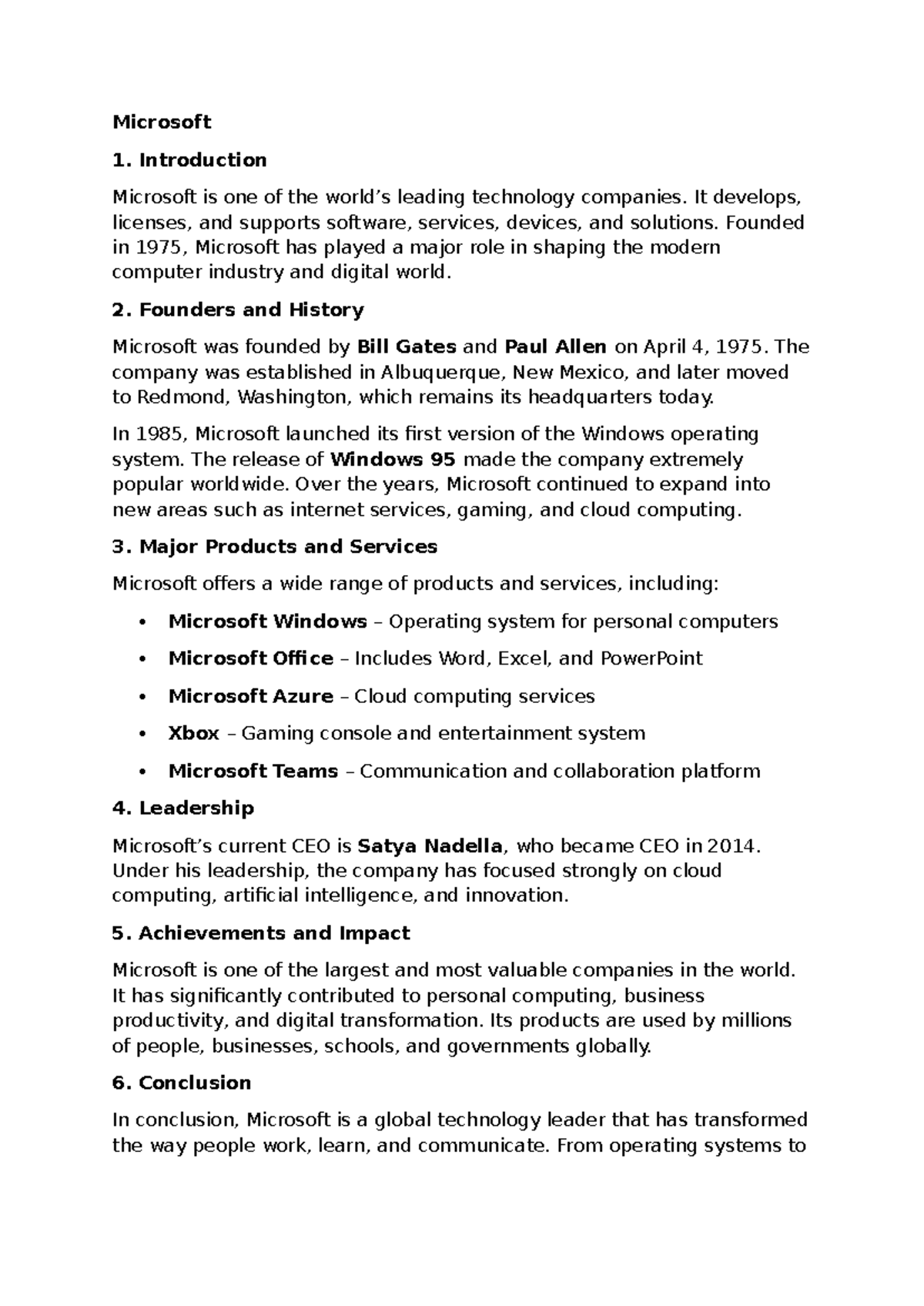 Assignment 1 - Case Study: Microsoft’s Impact and Innovations - Studocu