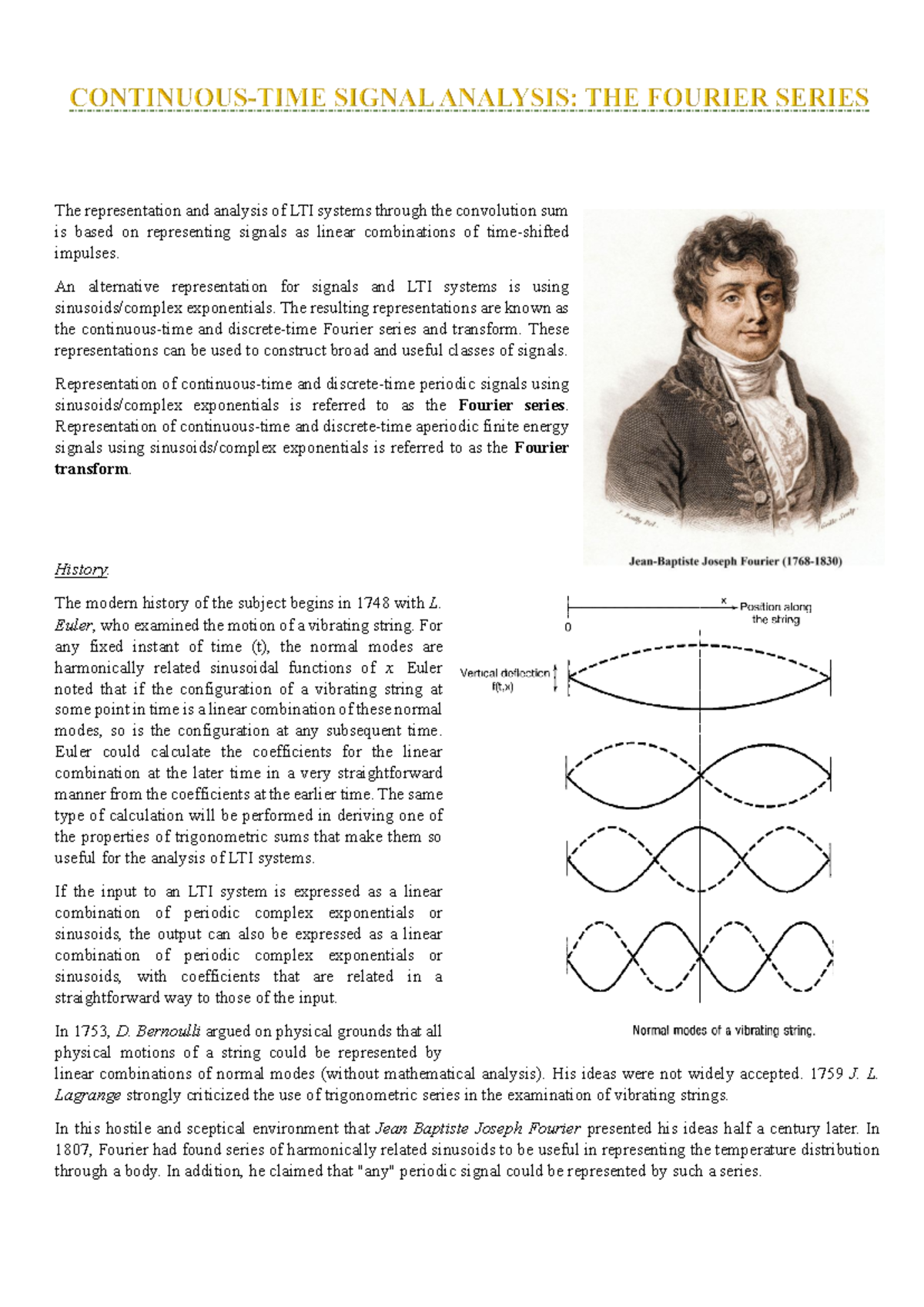Fourier Series and Transform Analysis of LTI Systems (EE 301) - Studocu