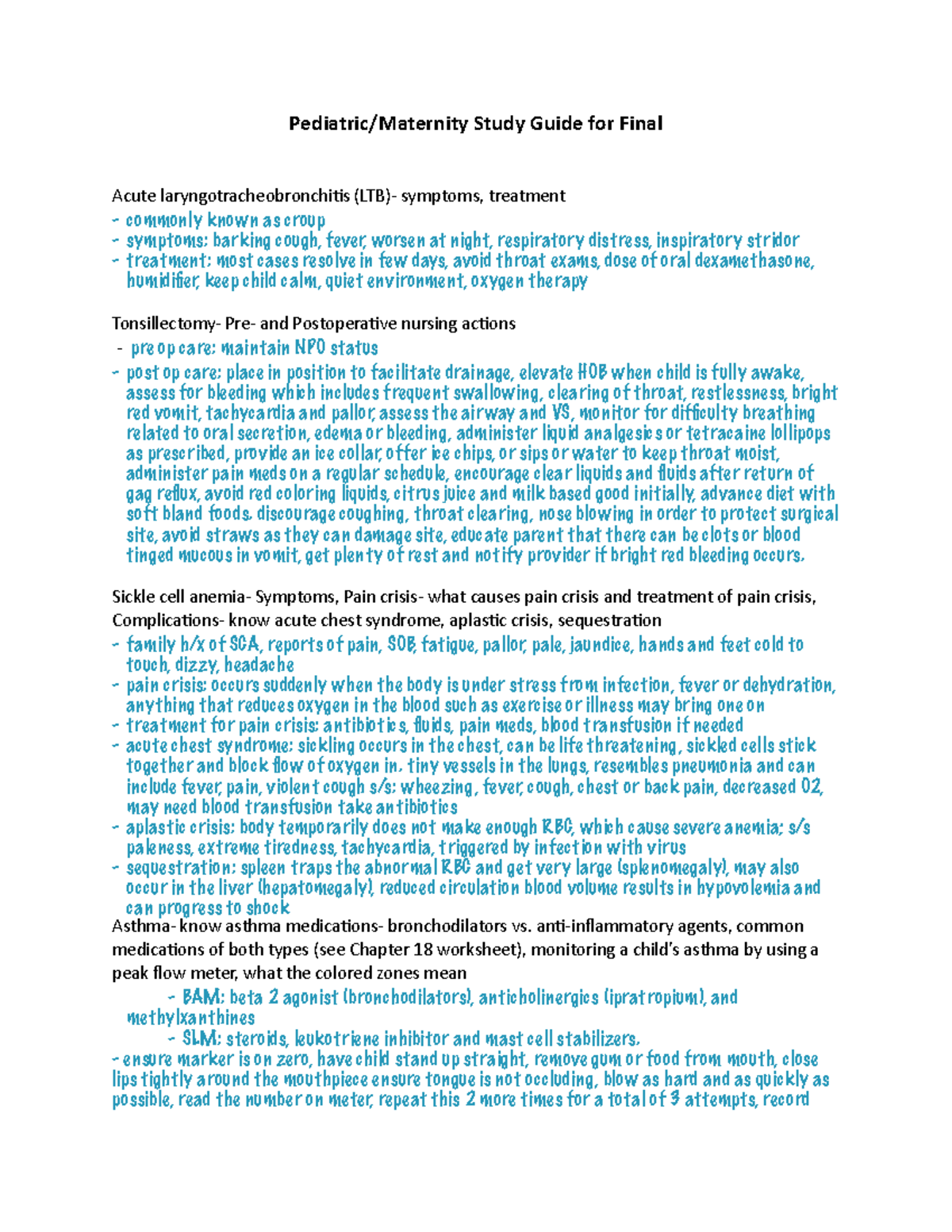 Pediatric/Maternity Final Exam Study Guide (Spring 2025) - Studocu