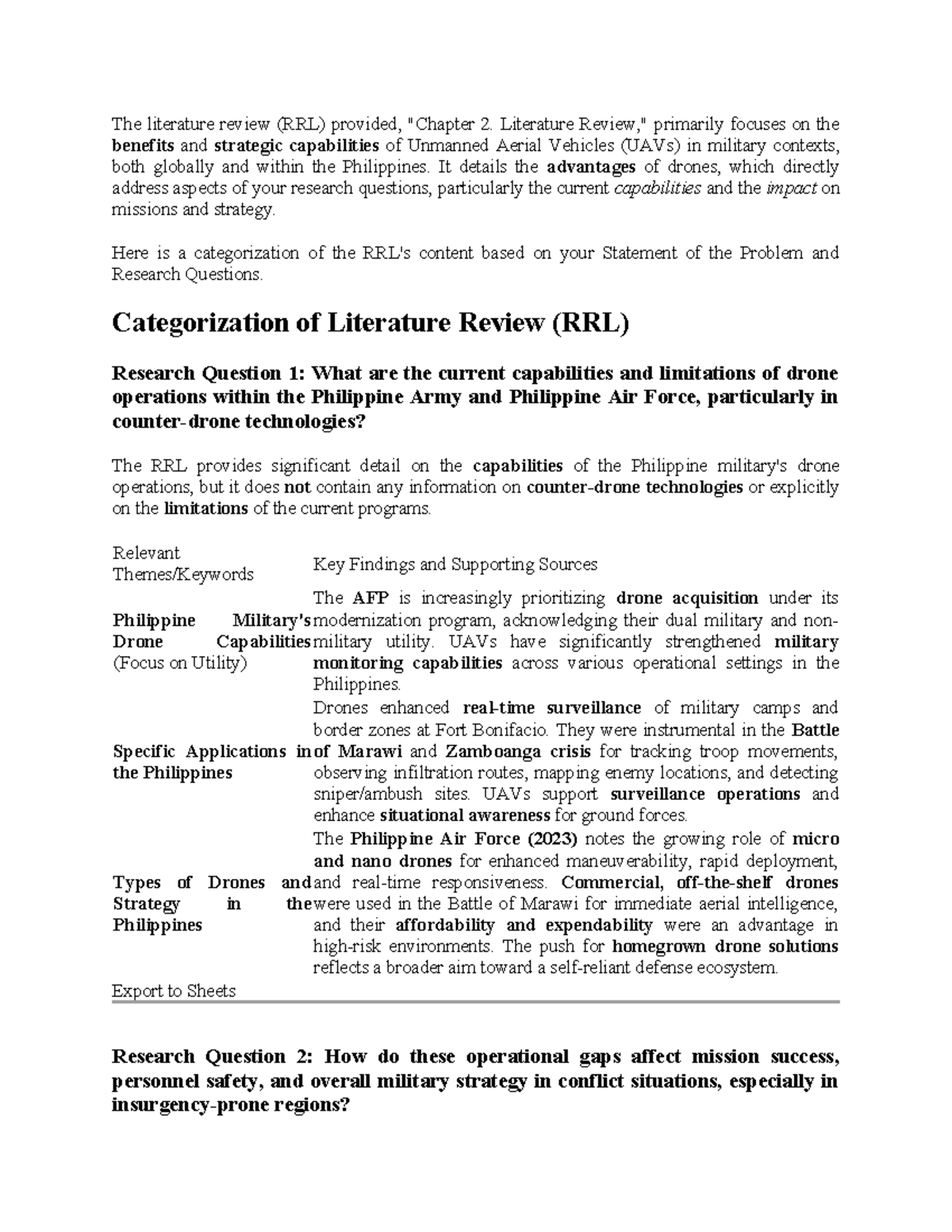 RRL on UAV Capabilities and Limitations in the Philippine Military (RRL ...