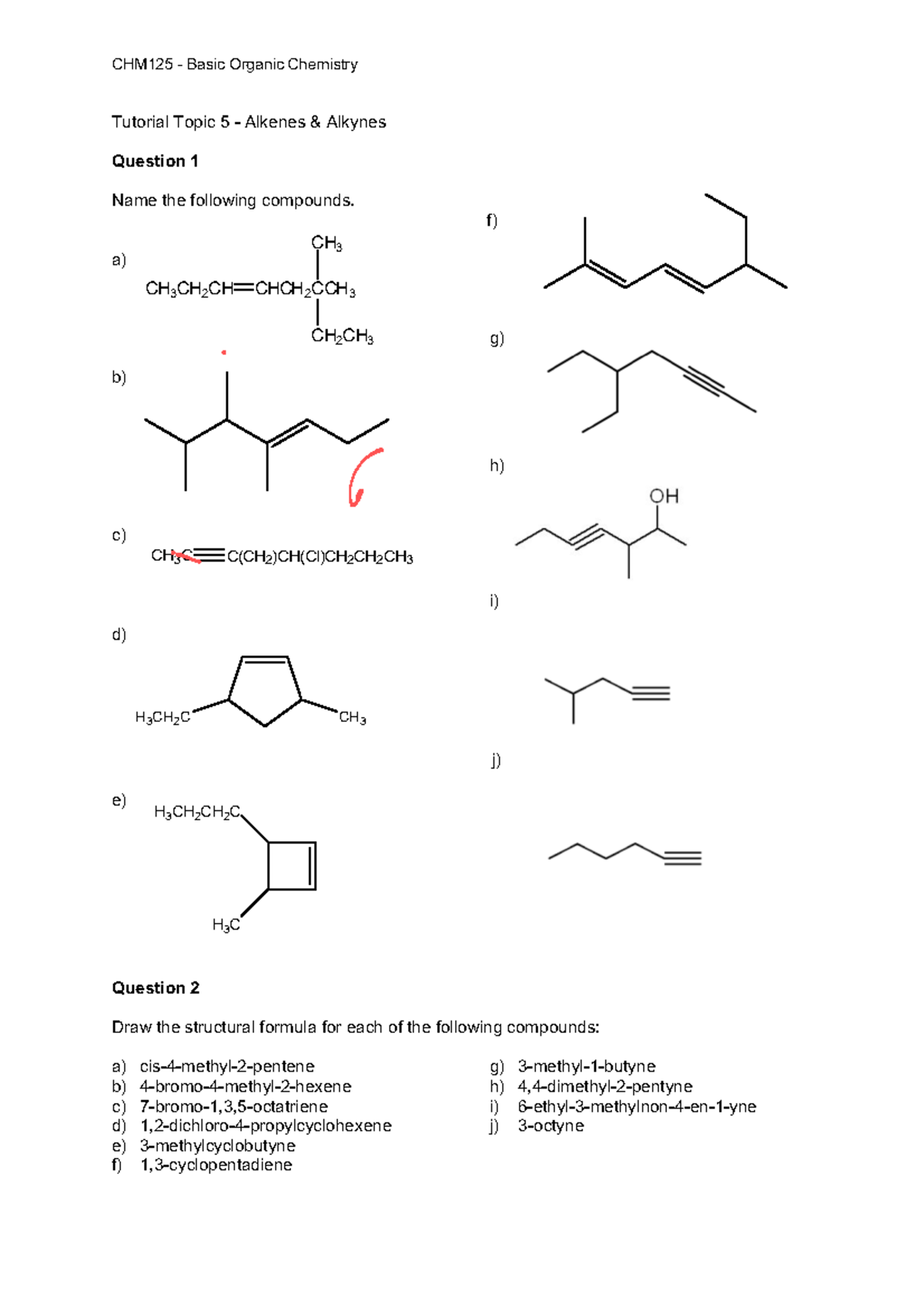 Tutorial Topic 5 CHM125 - CHM 125 - Basic Organic Chemistry Tutorial ...