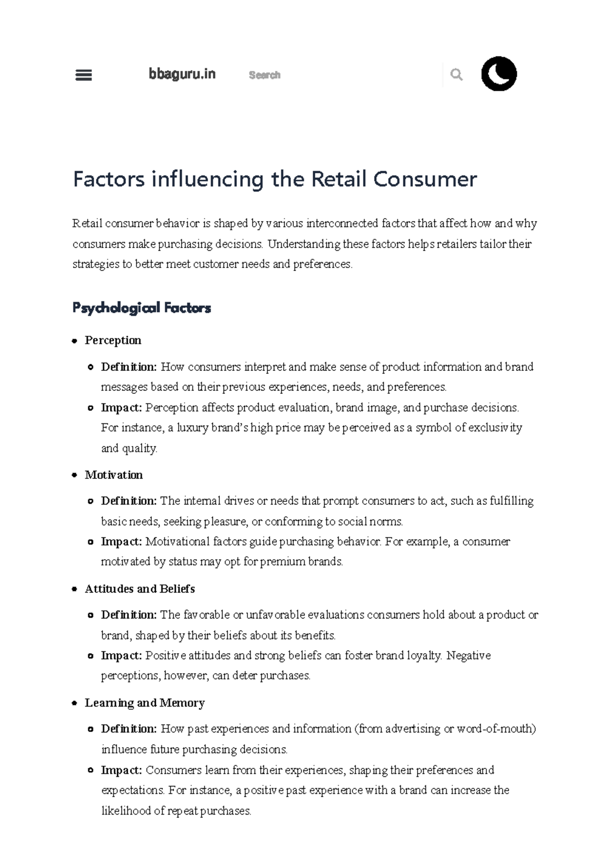 BBA 6TH SEM Retail MGMT Notes: Factors Influencing Consumer Behavior ...