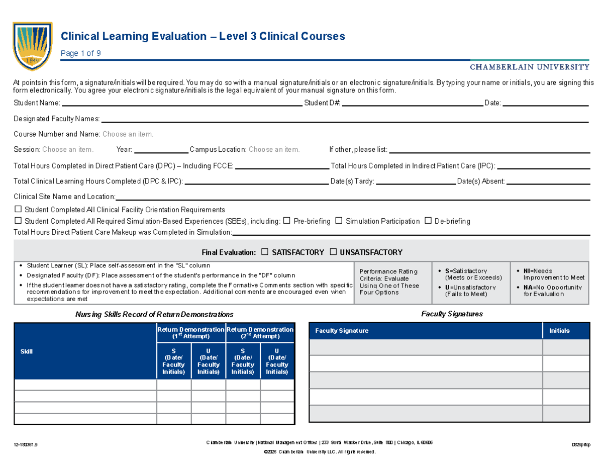 Clinical Learning Evaluation (CLE) Level 3: Clinical Skills Assessment ...