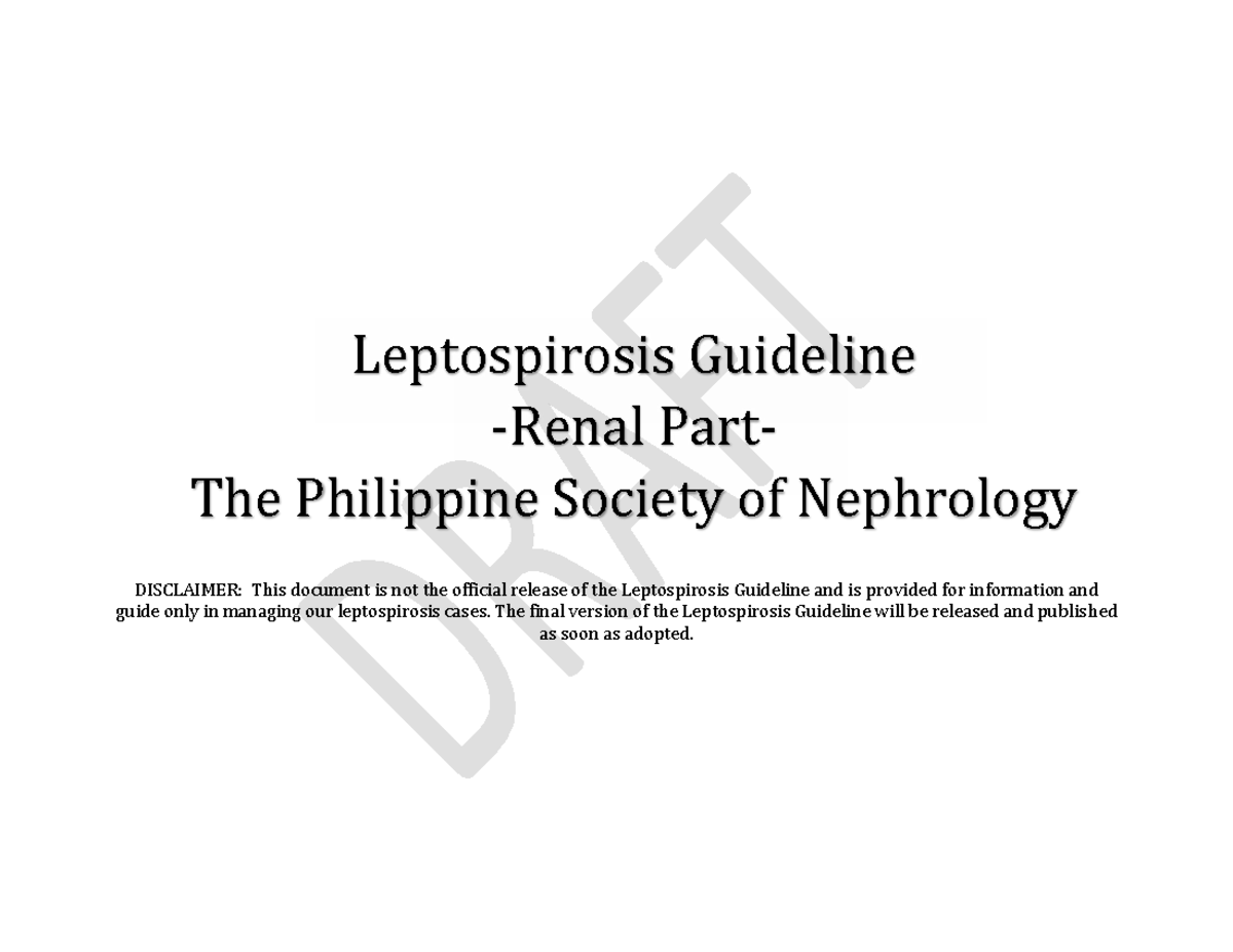 [CPG] Leptospirosis Management Guidelines: Acute Kidney Injury Focus ...