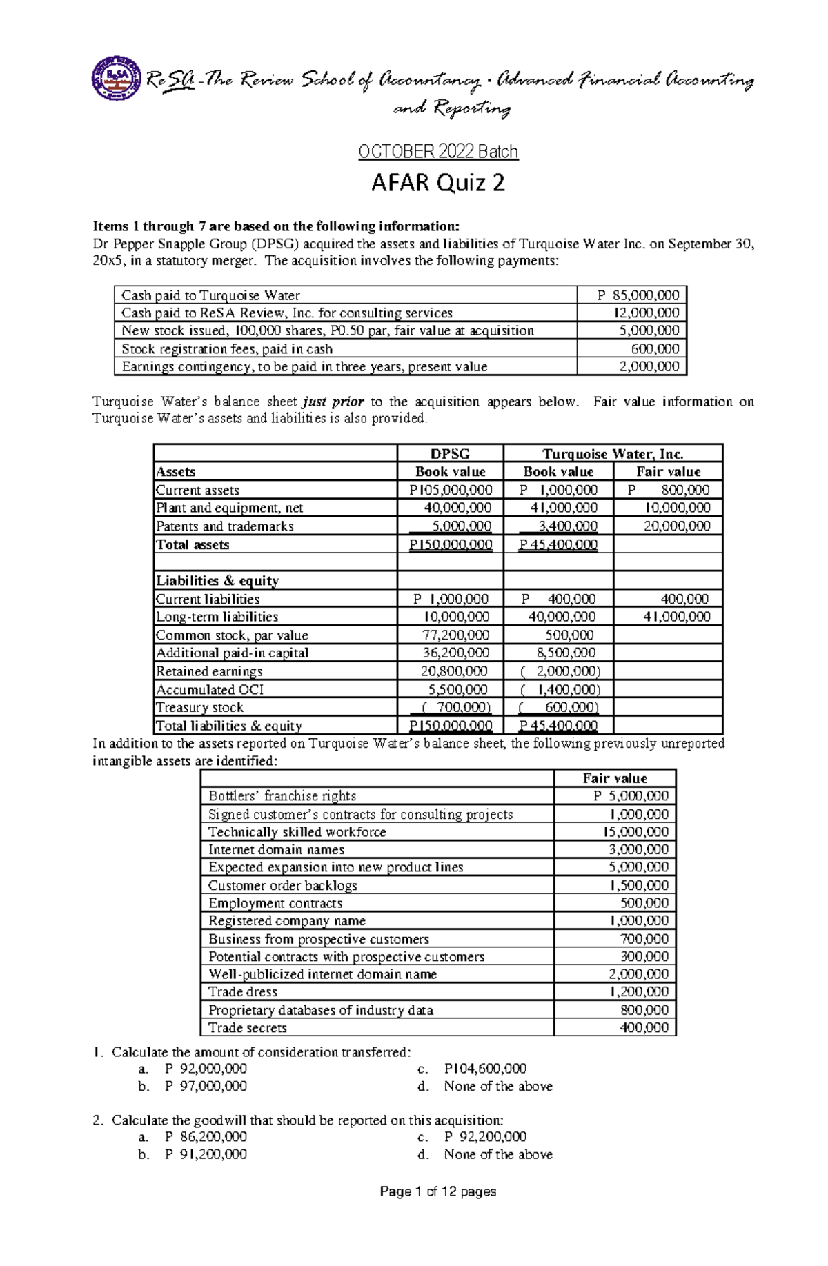 AFAR Quiz 2 - Advanced Financial Accounting Insights (OCT 2022 Batch ...