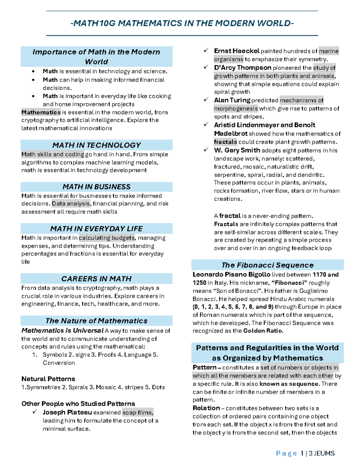 MATH 101: Prelim Reviewer on Mathematics in the Modern World - Studocu
