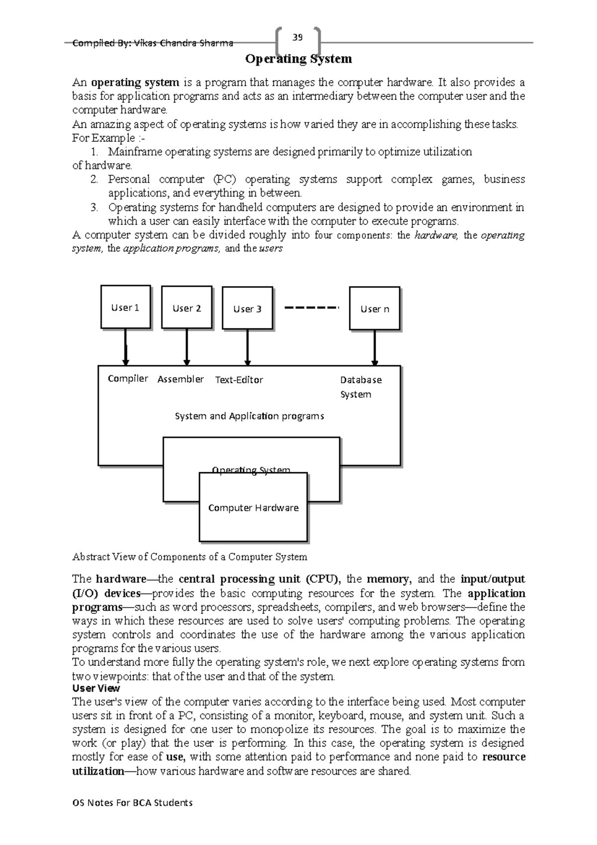 Operating System course file fro BCA course - Compiled By: Vikas ...