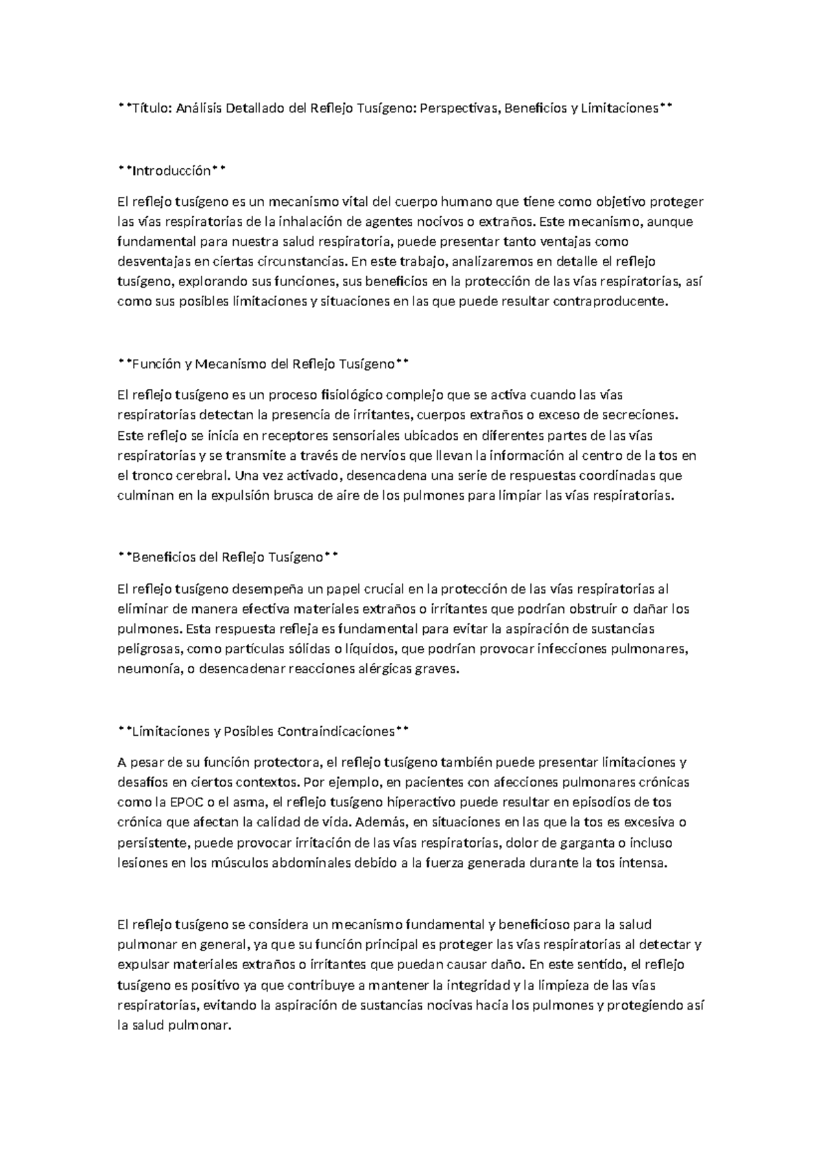 Análisis del Reflejo Tusígeno: Beneficios y Limitaciones Principales ...