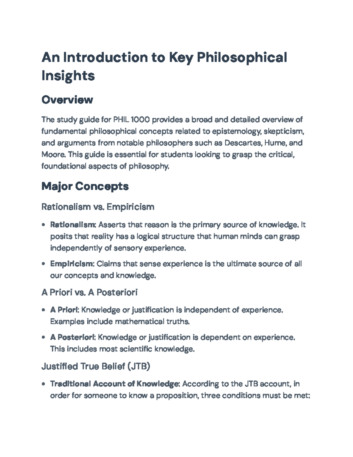 PHIL 1000 Final Exam Study Guide: Key Concepts in Epistemology - An ...