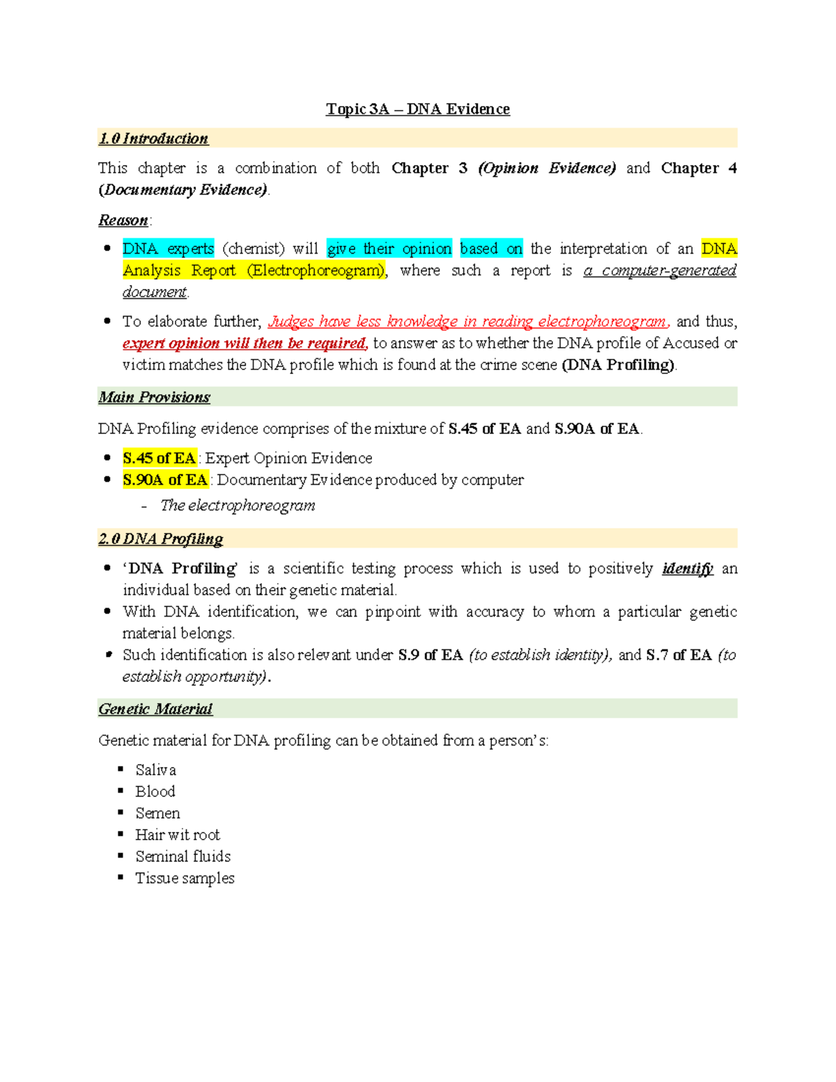 3A DNA evidence - ntes - Topic 3A – DNA Evidence 1 Introduction This ...