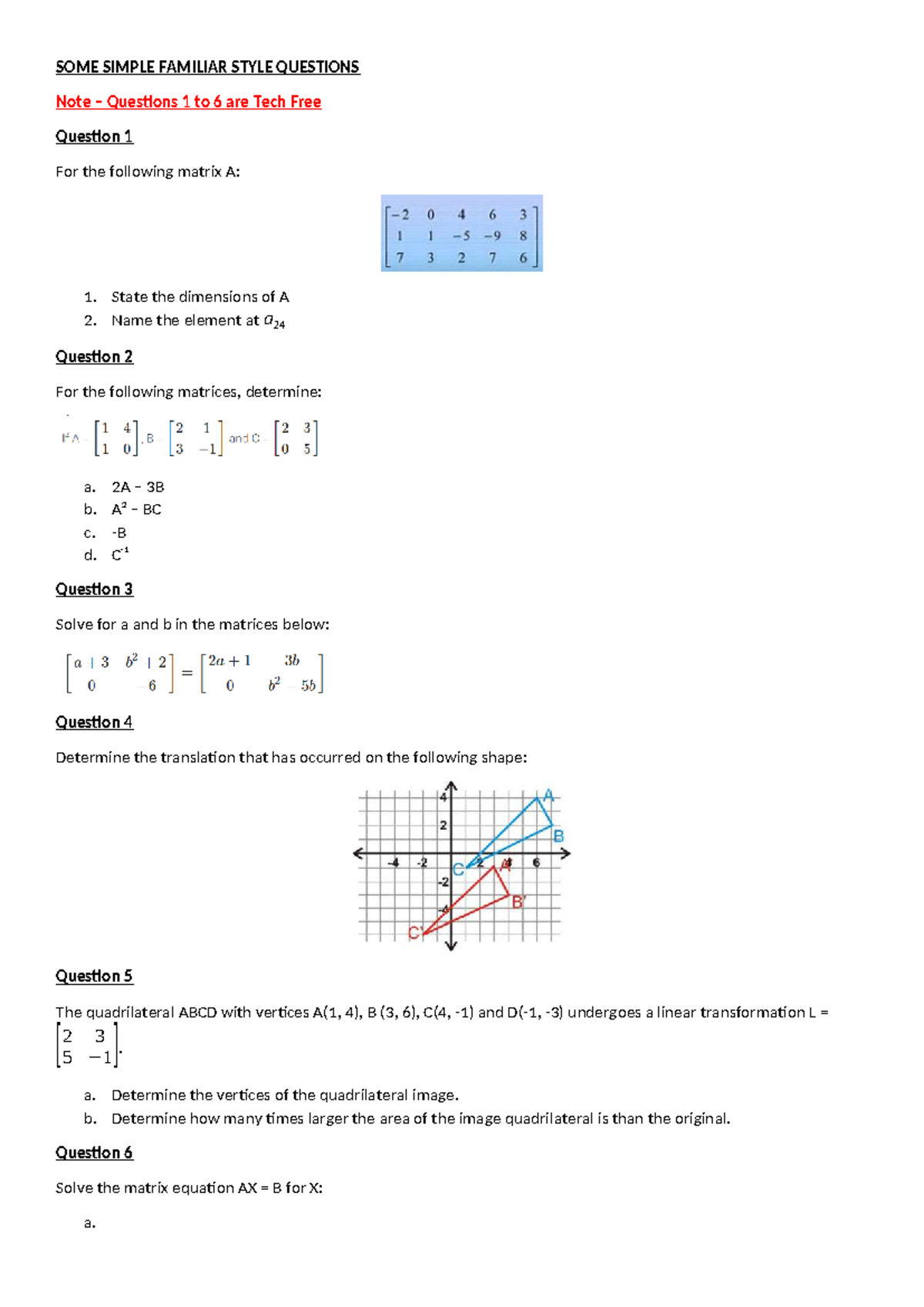 MATH 101: Familiar Style Questions on Matrices and Transformations ...
