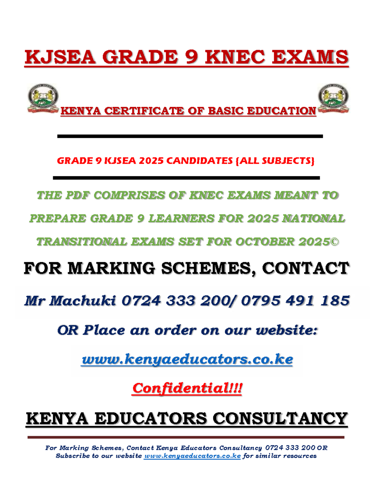 KJSEA 2025 Grade 9 KNEC Sample Exam Preparation Materials - Studocu