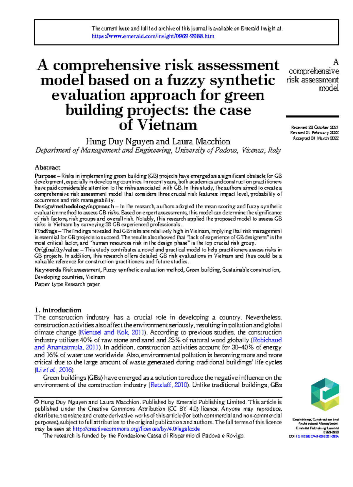A comprehensive risk assessment - In recent years, both academics and ...