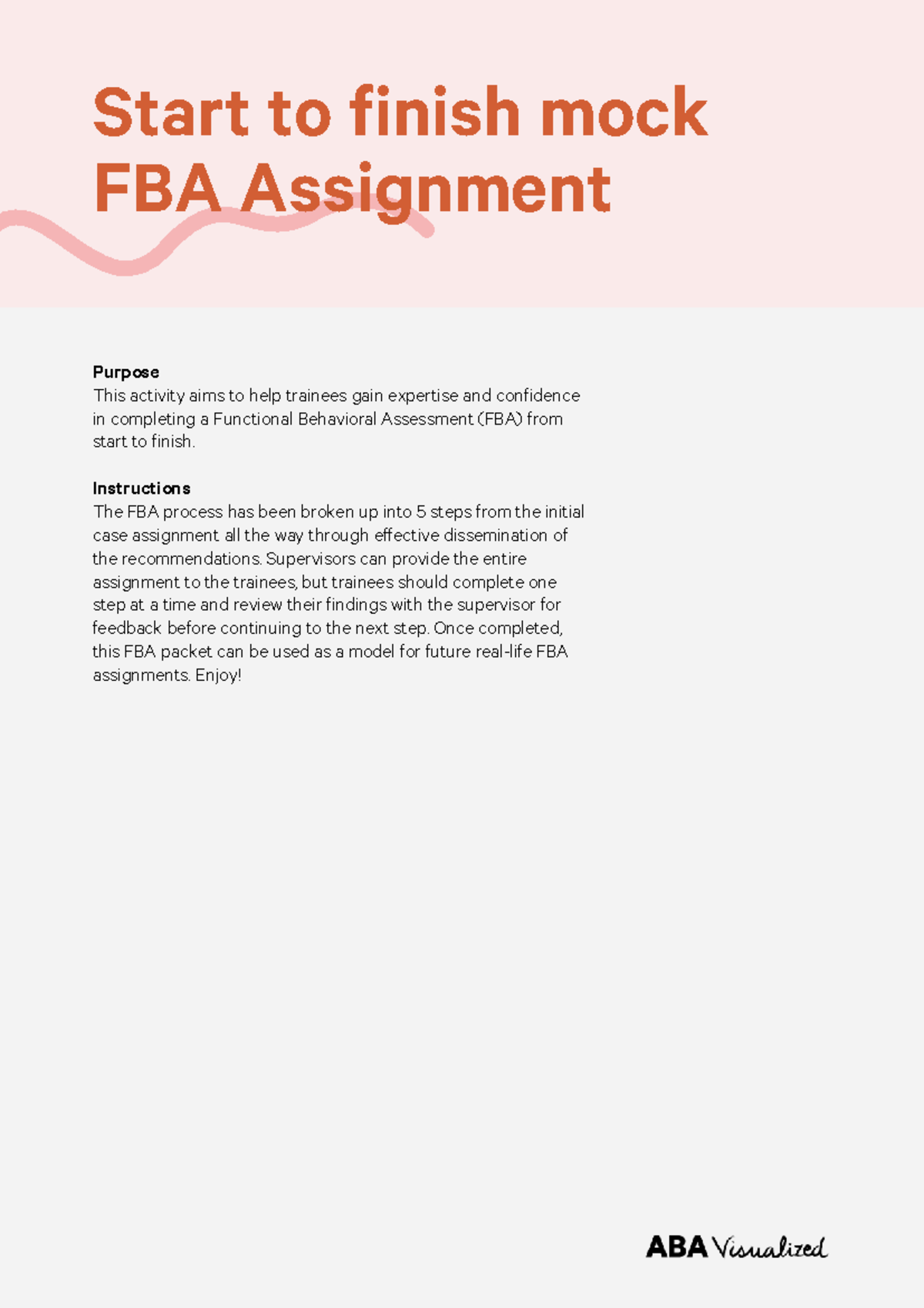 Mock FBA Assignment for Functional Behavioral Assessment (FBA 101 ...