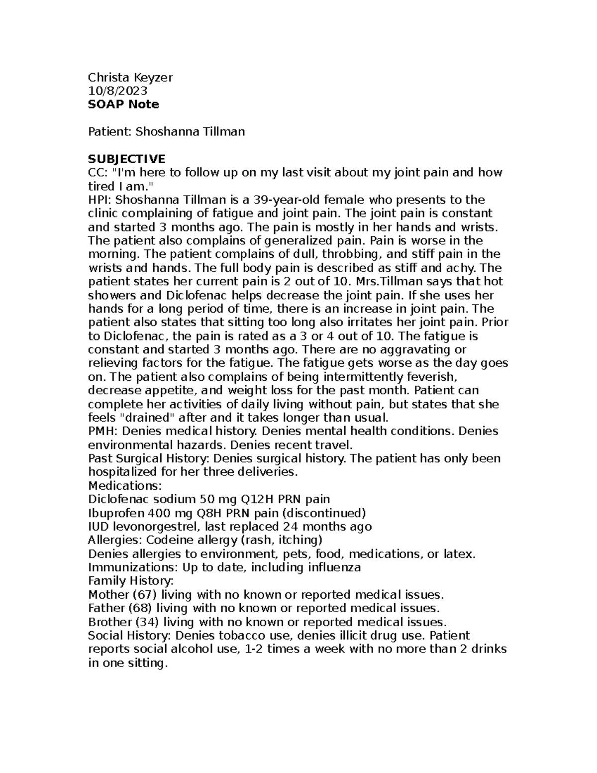 semaglutide soap note Week 5 SOAP Note: Shoshanna Tillman's Health Assessment