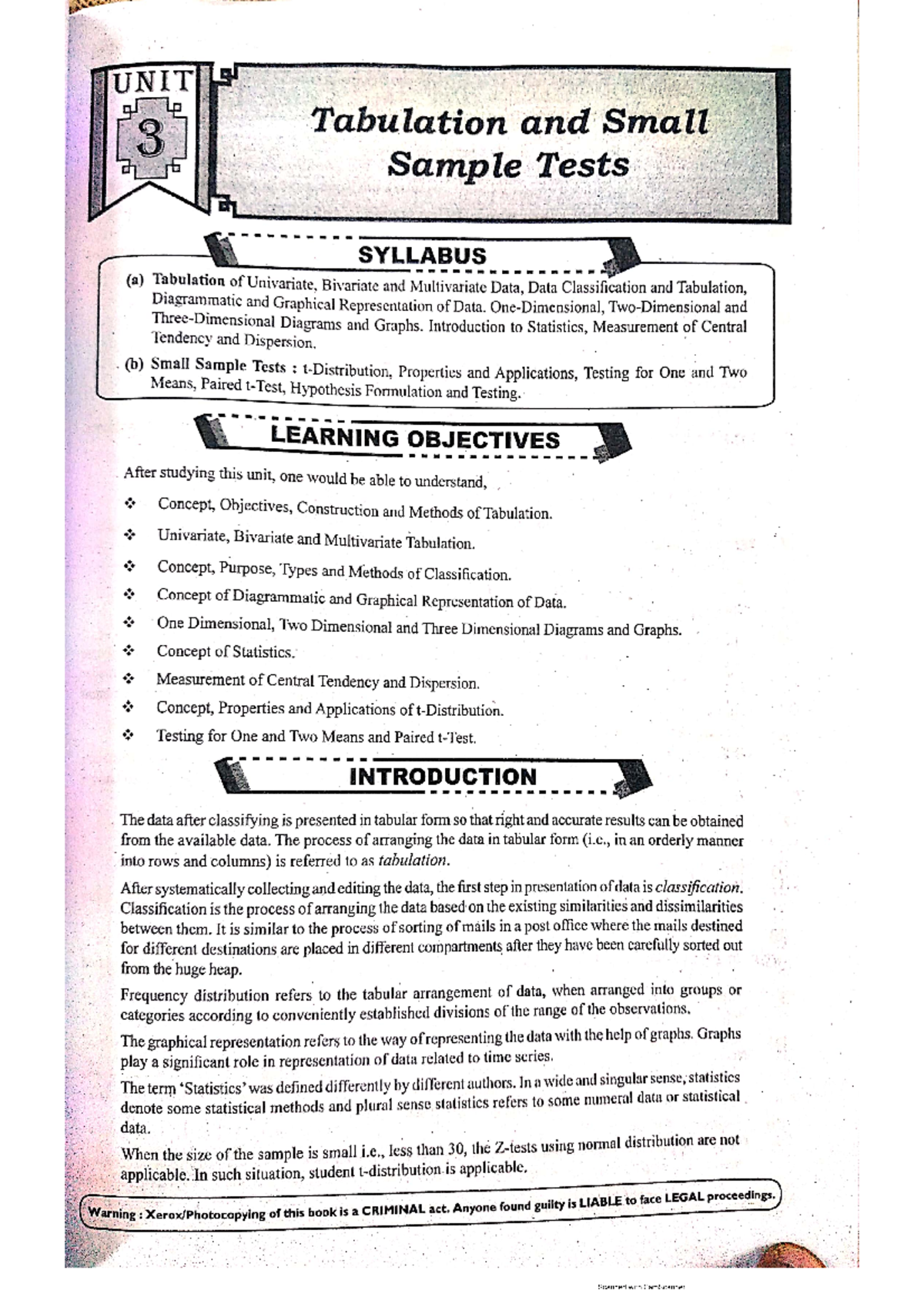 Unit 3 - Tabulation & Small Sample Tests: Understanding Key Concepts ...