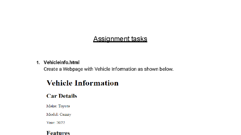 HTML Assignments - Vehicle Info, Images, Forms & Bootstrap Tasks - Studocu