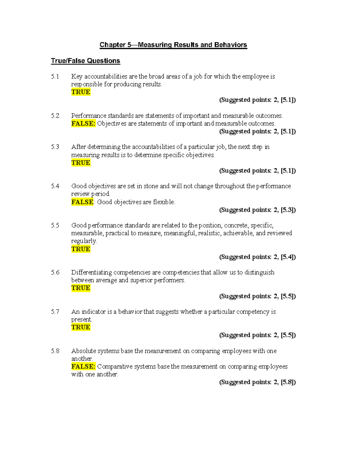 Chapter 5 Test Bank: Measuring Results in Performance Management (3rd ...