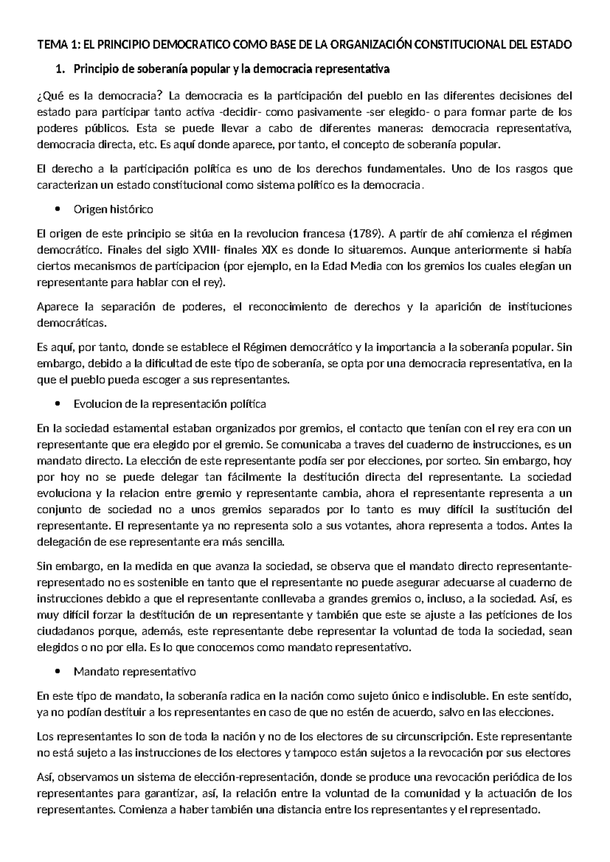 TEMA 1: EL PRINCIPIO DEMOCRÁTICO Y SU IMPACTO EN LA CONSTITUCIÓN - Studocu