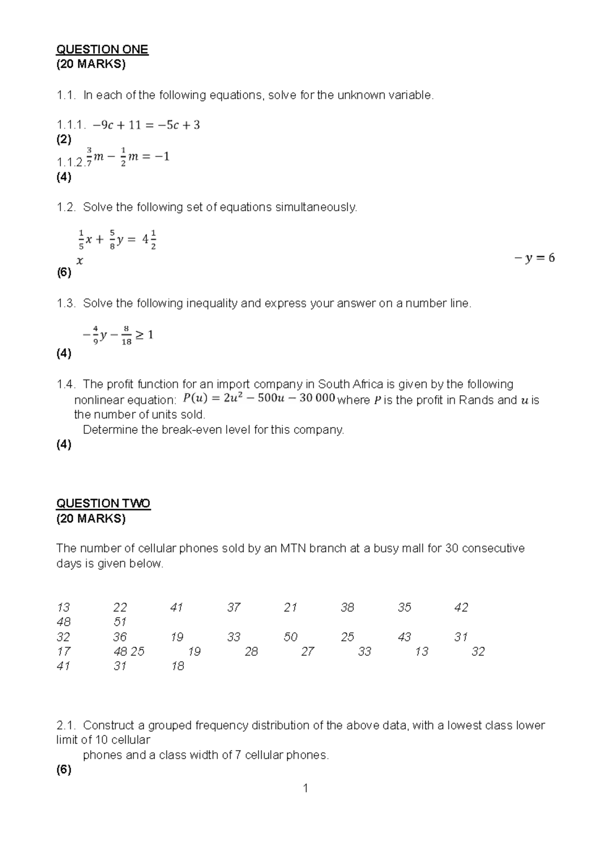 Essential Business Mathematics Project: Solving Equations & Data ...