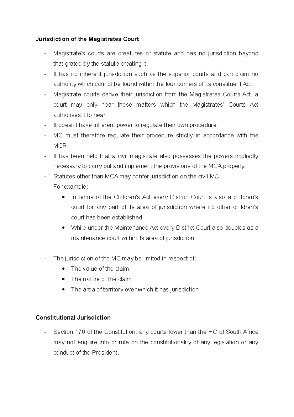 Chapter 6 - Jurisdiction of the Magistrates Court Notes - Studocu