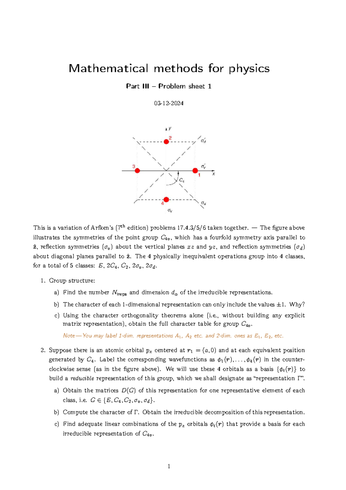 Mathematical Methods for Physics: Problem Sheet 1 (7th Ed) - Studocu