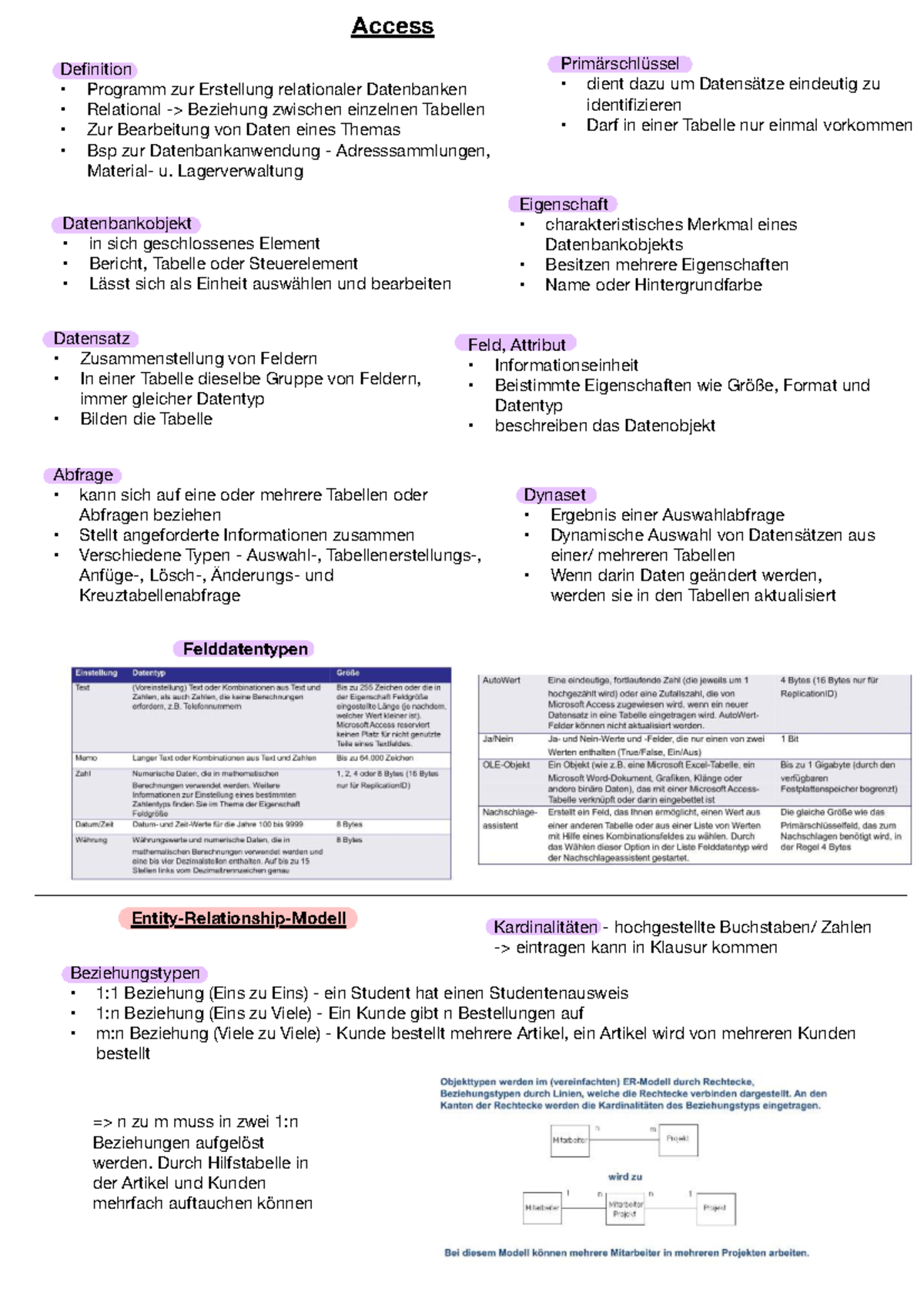 Datenbankmanagement Zusammenfassung: Access und Normalisierung ...
