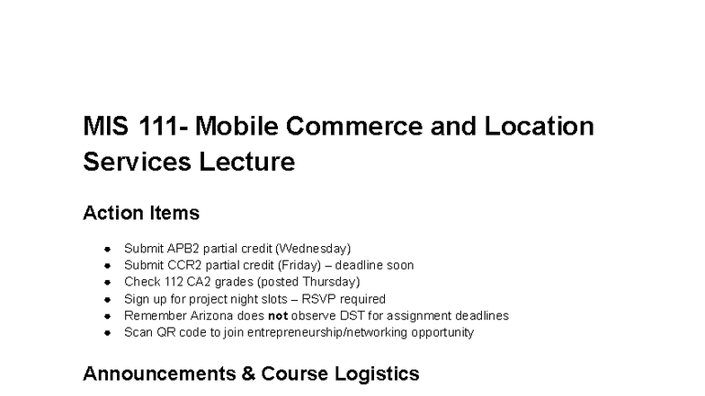 MIS 111 - Mobile Commerce & Location Services Lecture Notes - Studocu