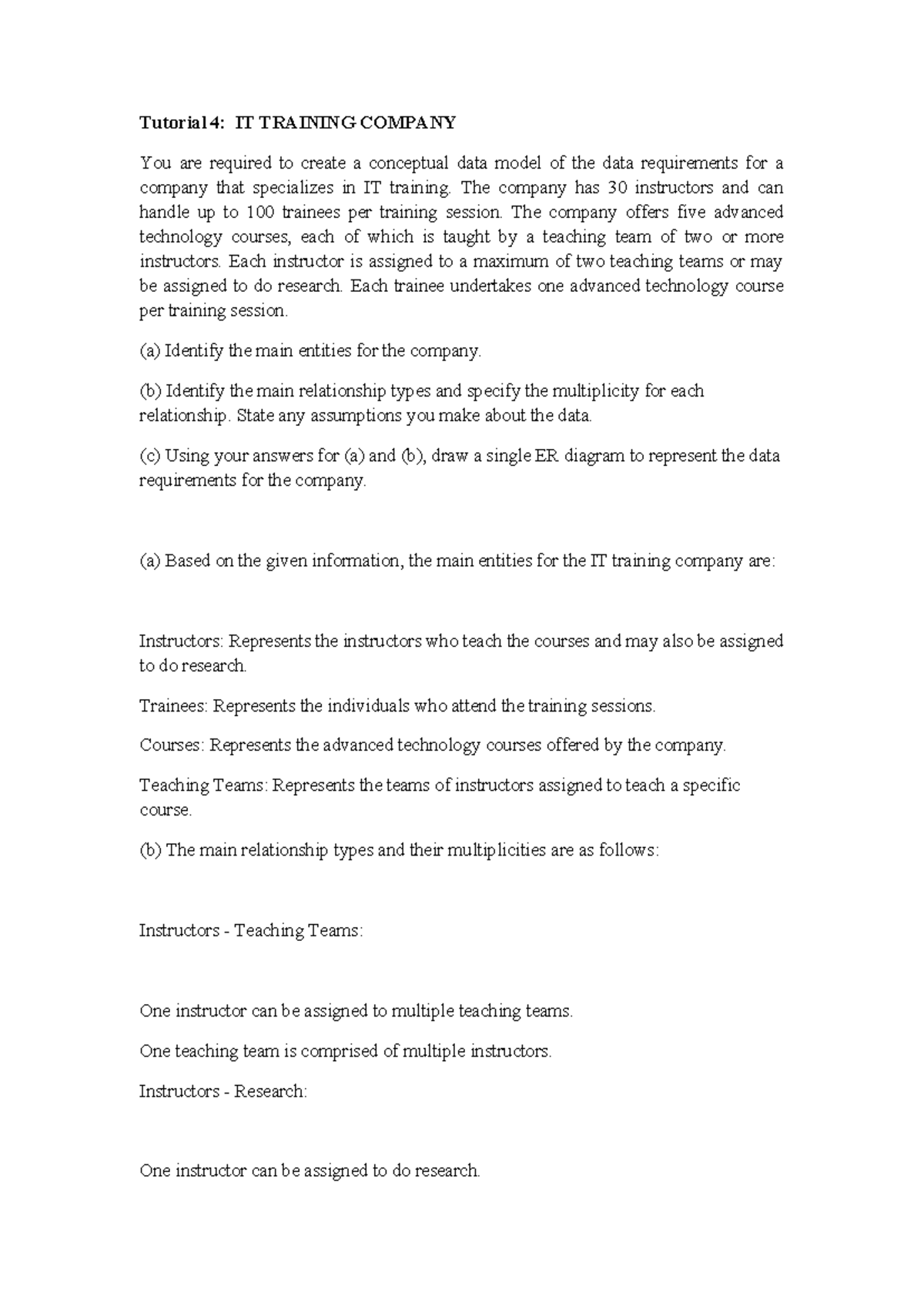 Tutorial 4: Conceptual Data Model for IT Training Company - Studocu