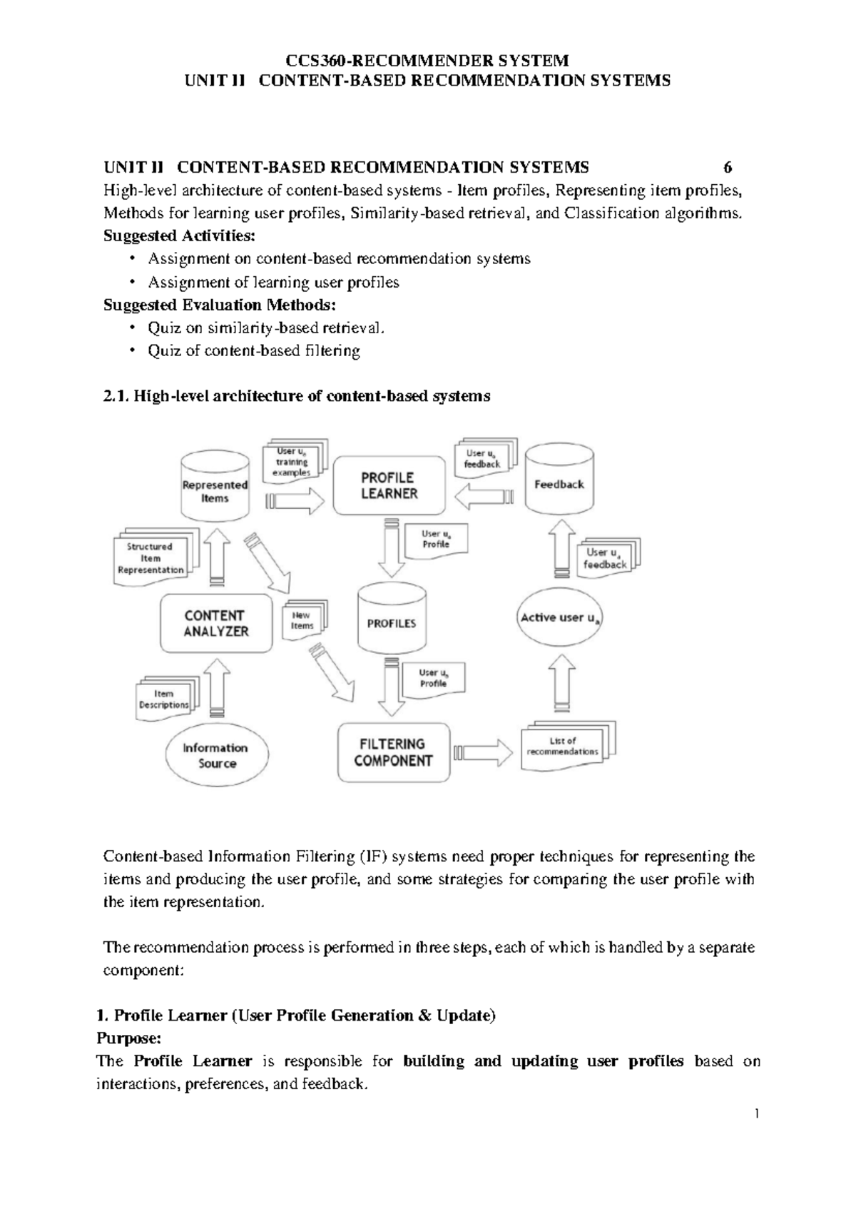 SYSTEM UNIT II: RECOMMENDATION SYSTEMS - ARCHITECTURE & ALGORITHMS ...