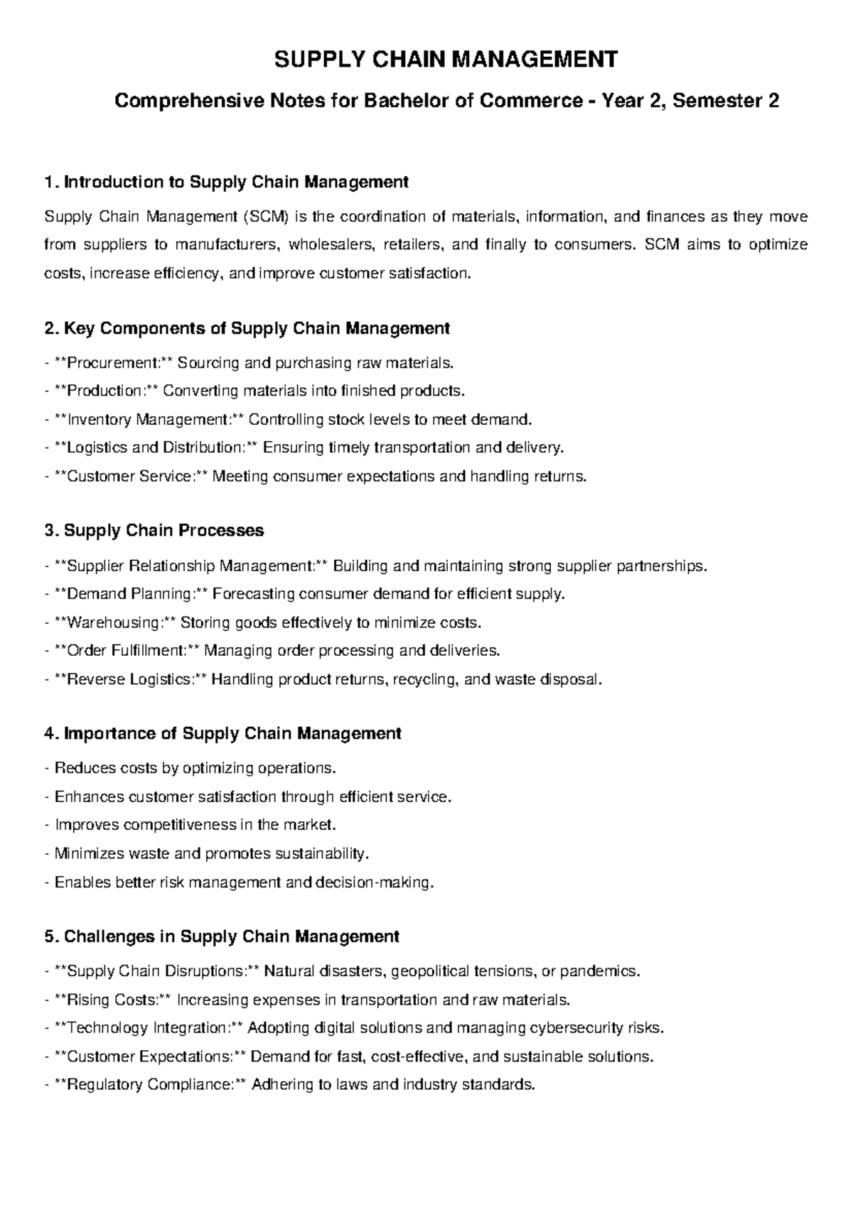 Supply Chain Management Unit Notes - SUPPLY CHAIN MANAGEMENT ...