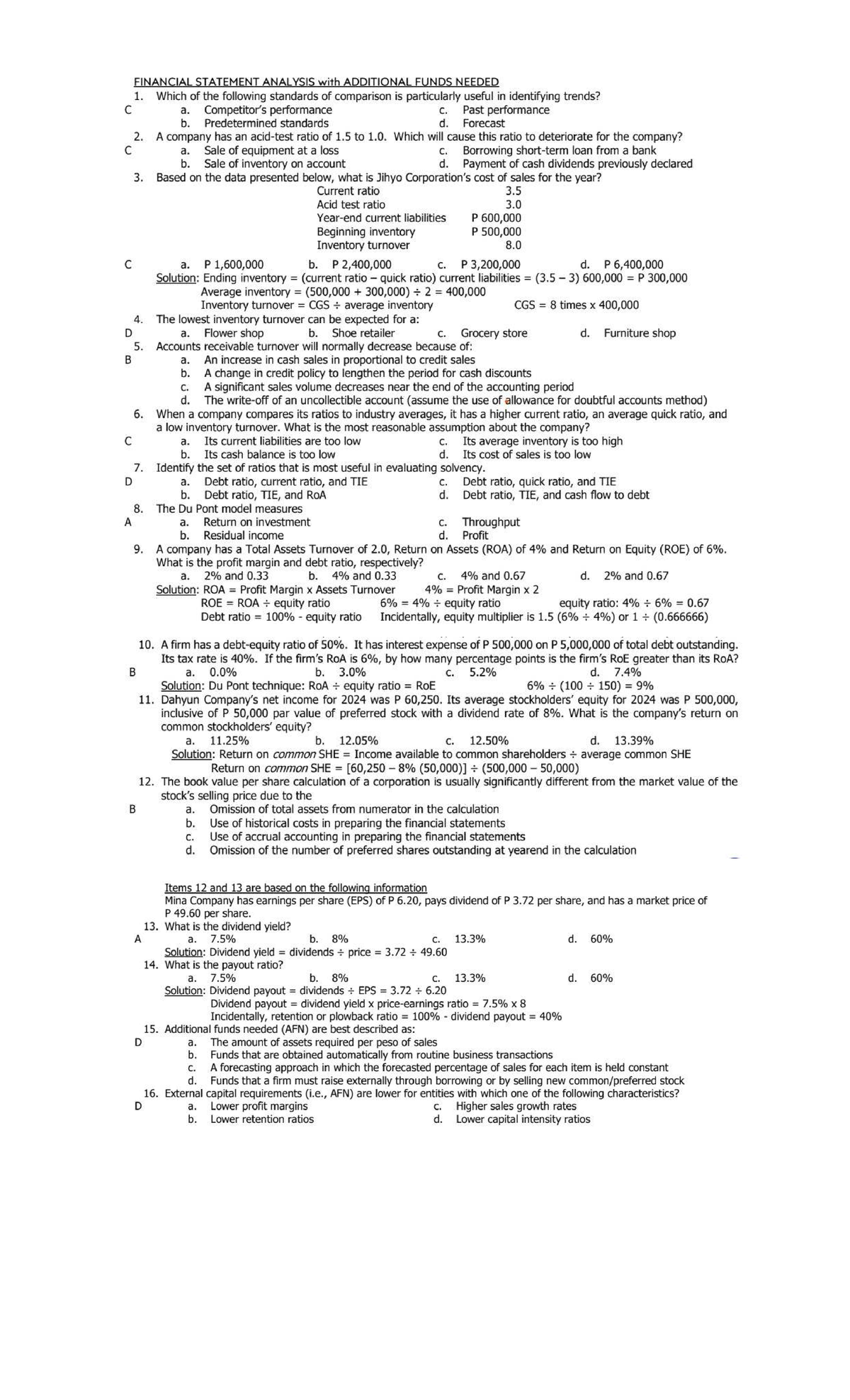 FIN 301: Financial Statement Analysis & Additional Funds Needed - Studocu