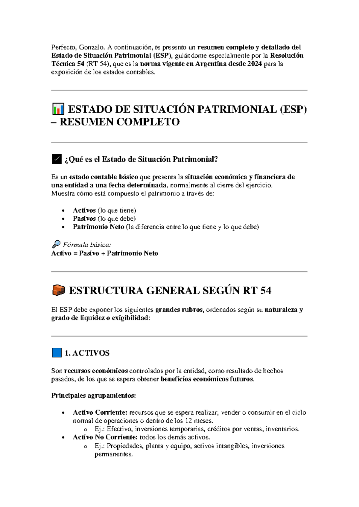 Resumen Completo del Estado de Situación Patrimonial (ESP) según RT 54 ...