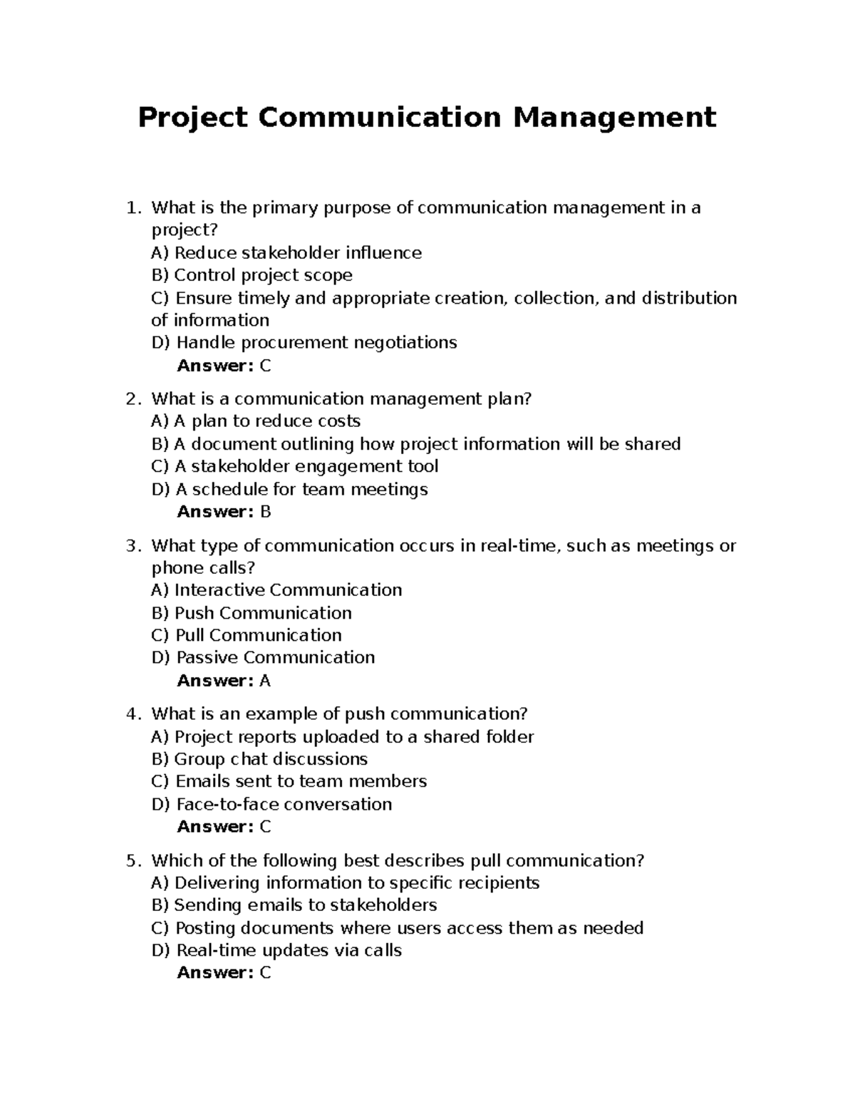 PM 8 - Project Communication Management Quiz Answers and Explanations ...