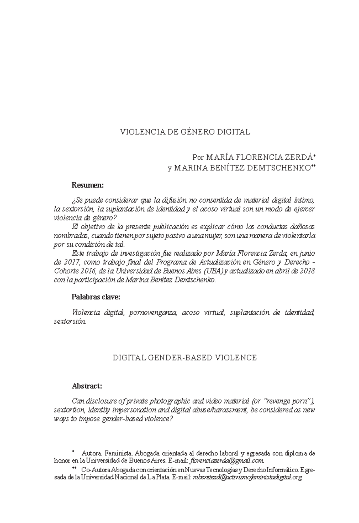 Zerda y Benítez Demtschenko. Violencia de género digital - VIOLENCIA DE ...