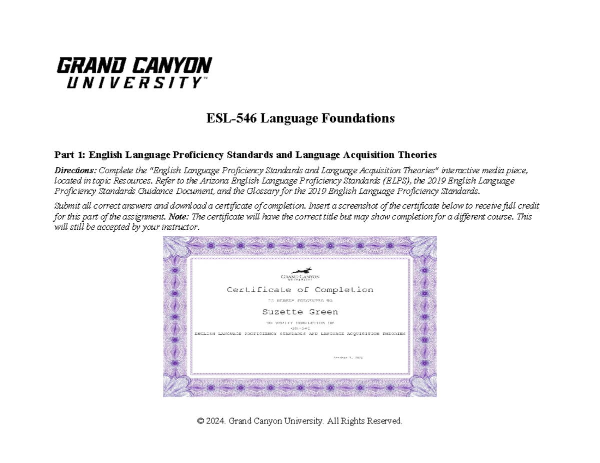 ESL-546 Language Foundations: Proficiency Standards & Acquisition ...
