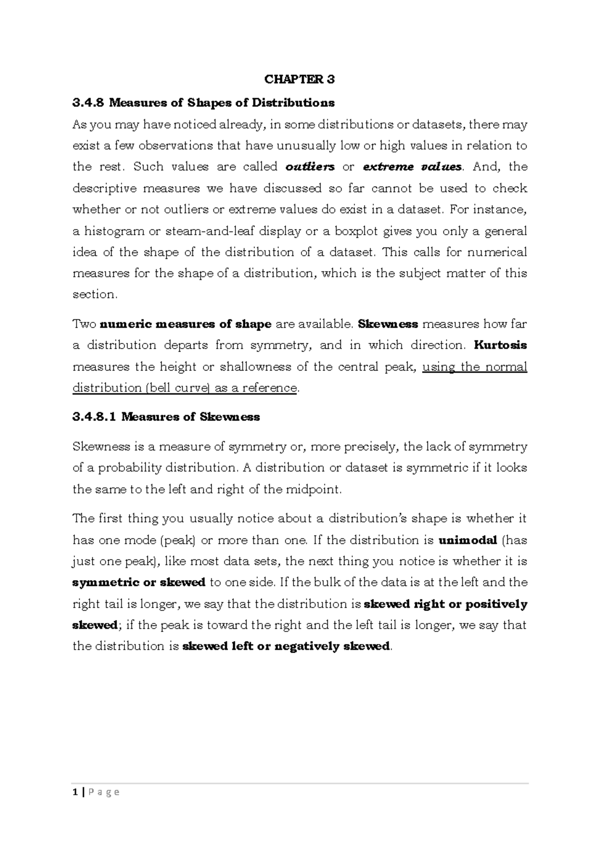 CHAPTER 3.4.8 Measures of Shapes of Distributions - Studocu