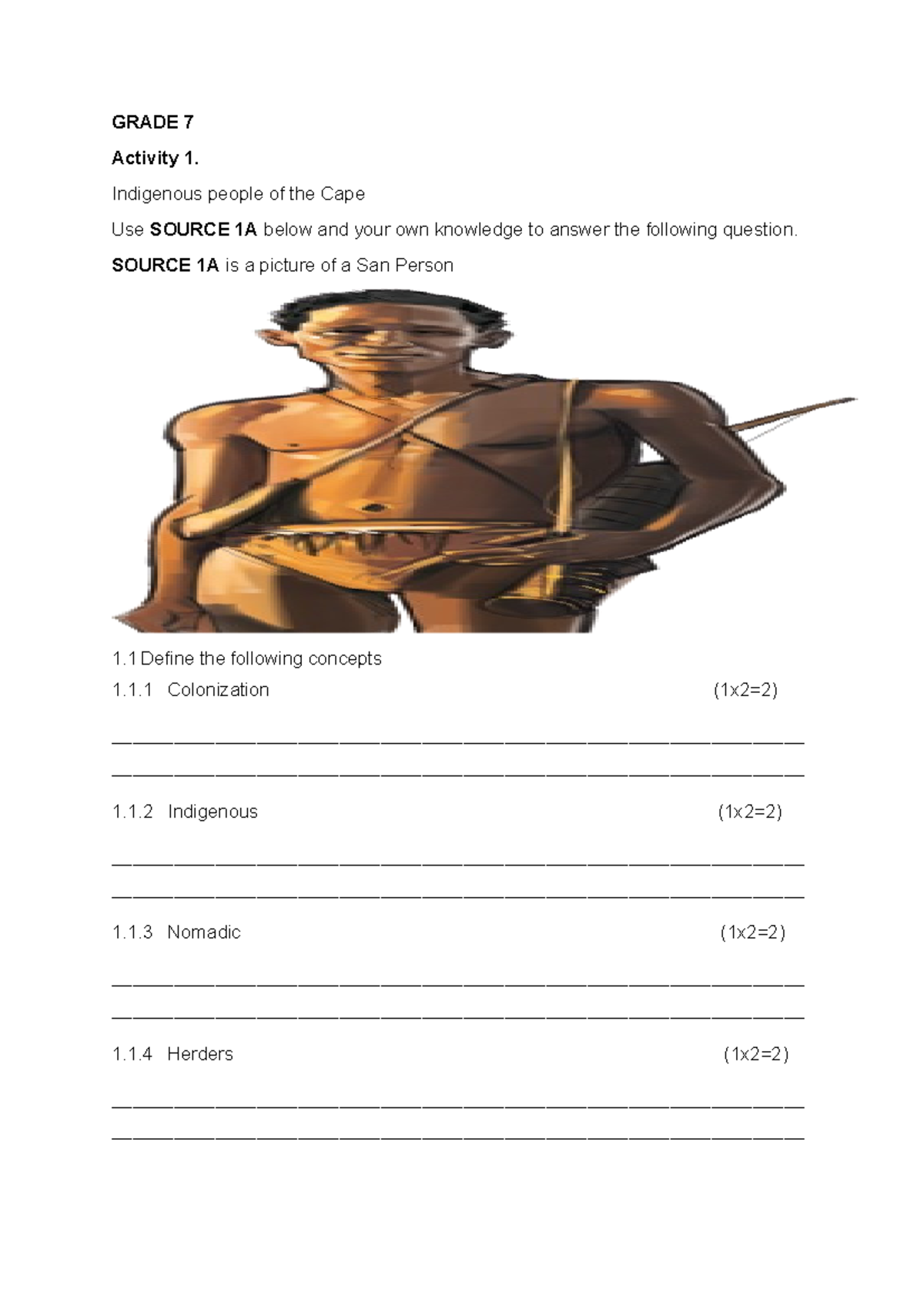 2024 T3 GRD 7 HIS Worksheet - GRADE 7 Activity 1. Indigenous people of ...