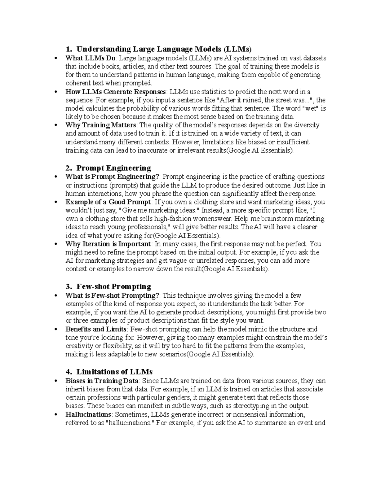 Summary Module 3 - 1. Understanding Large Language Models (LLMs) What ...