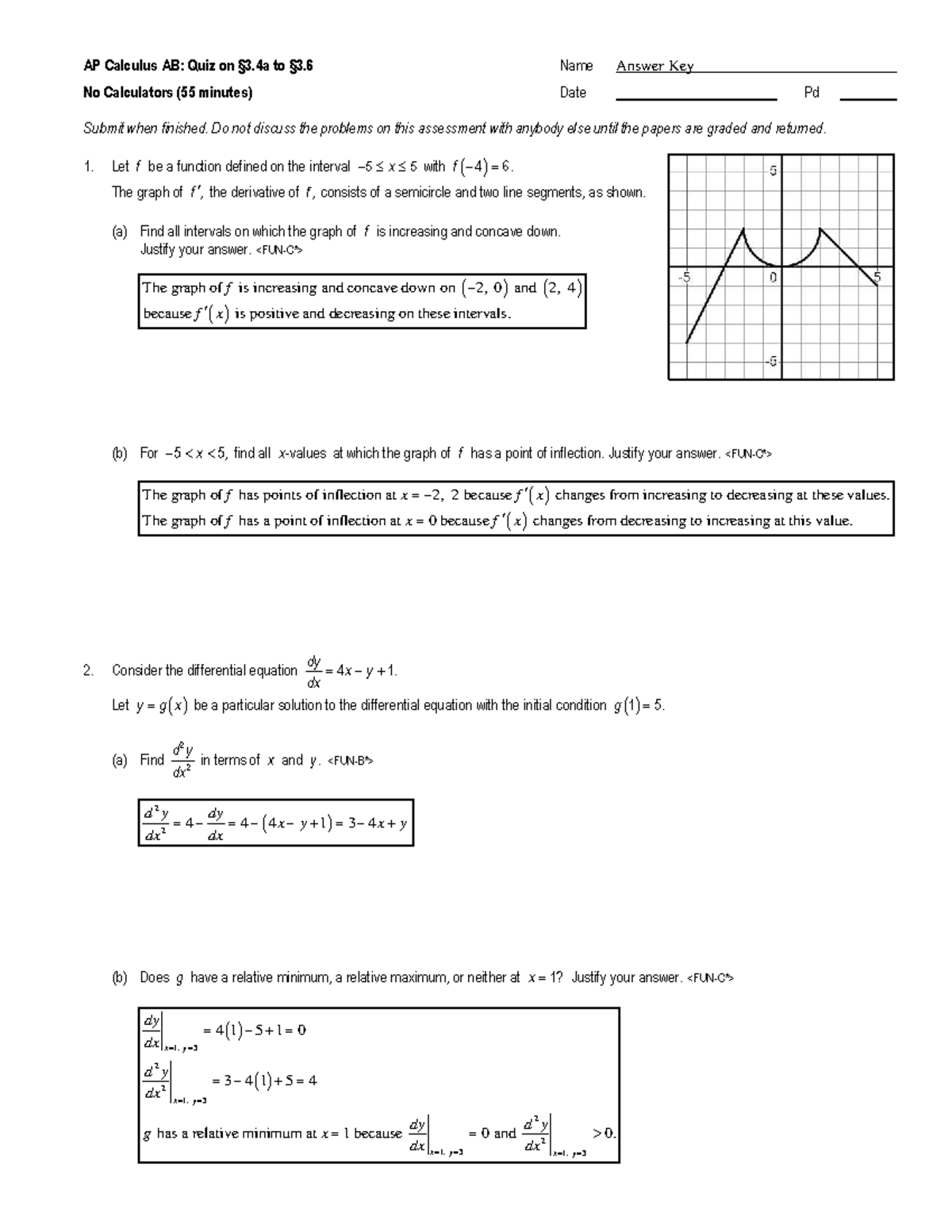AP Calculus AB: Quiz 2.3 on 3.4a to 3.6 Answer Key - Studocu