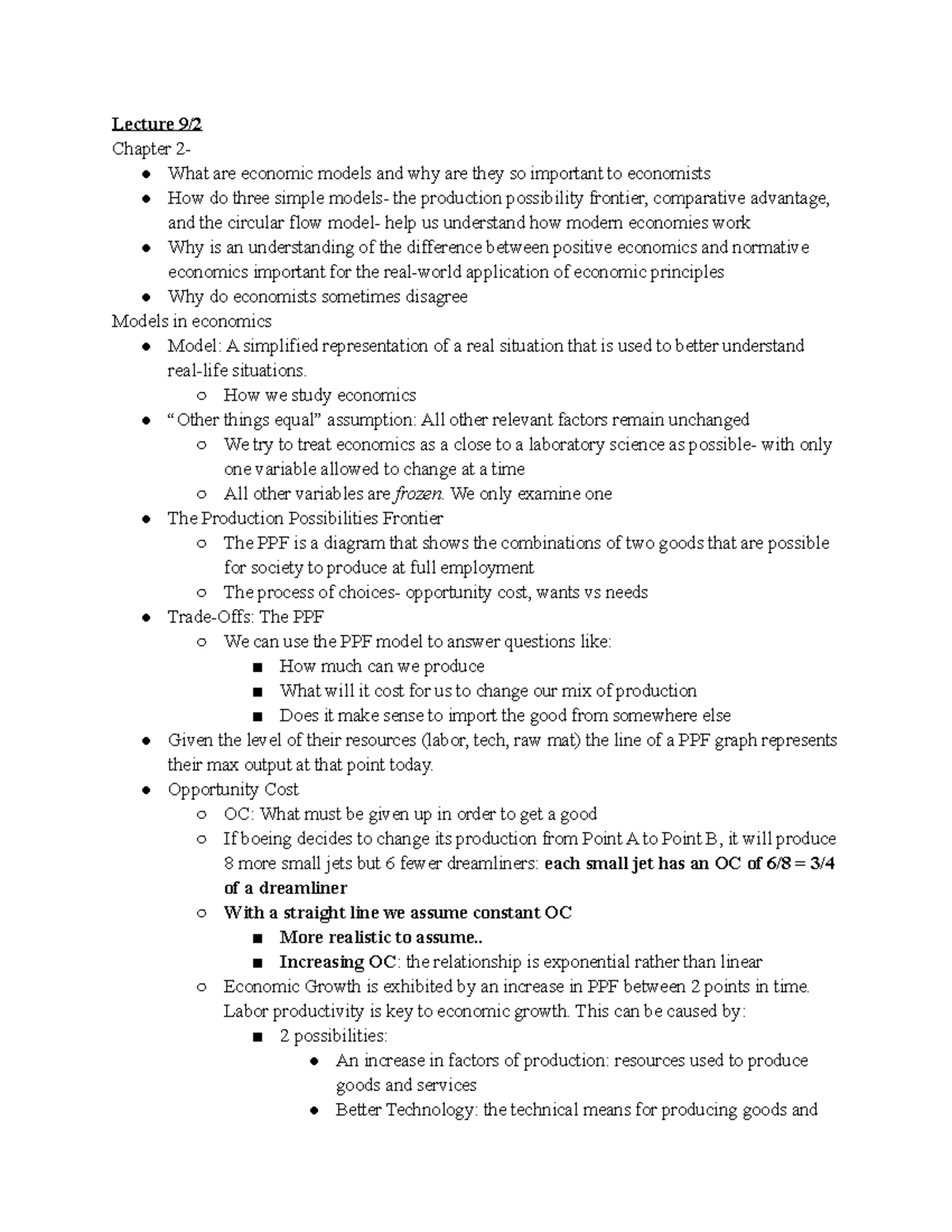 Microeconomics Lecture Notes CH 2, 3, and 4 - Lecture 9/ Chapter 2 ...