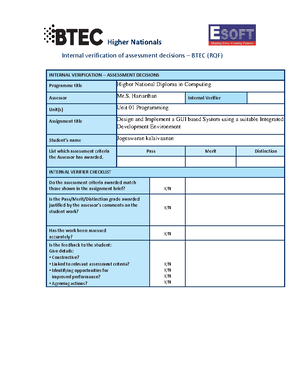 Unit 01 Programming - Higher Nationals Internal verification of ...