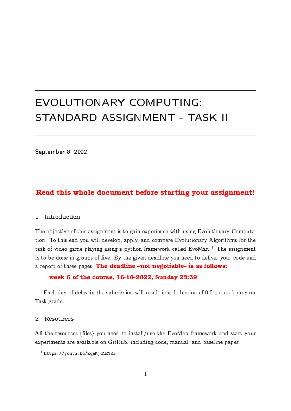 Evolutionary Computing: Standard Assignment Task II Guide - Studeersnel