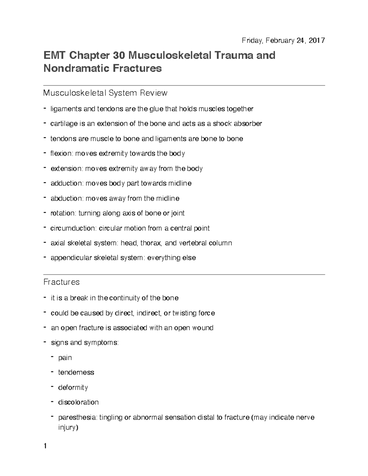 Chapter 30 EMT Musculoskeletal Trauma: Fractures & Injuries Overview ...