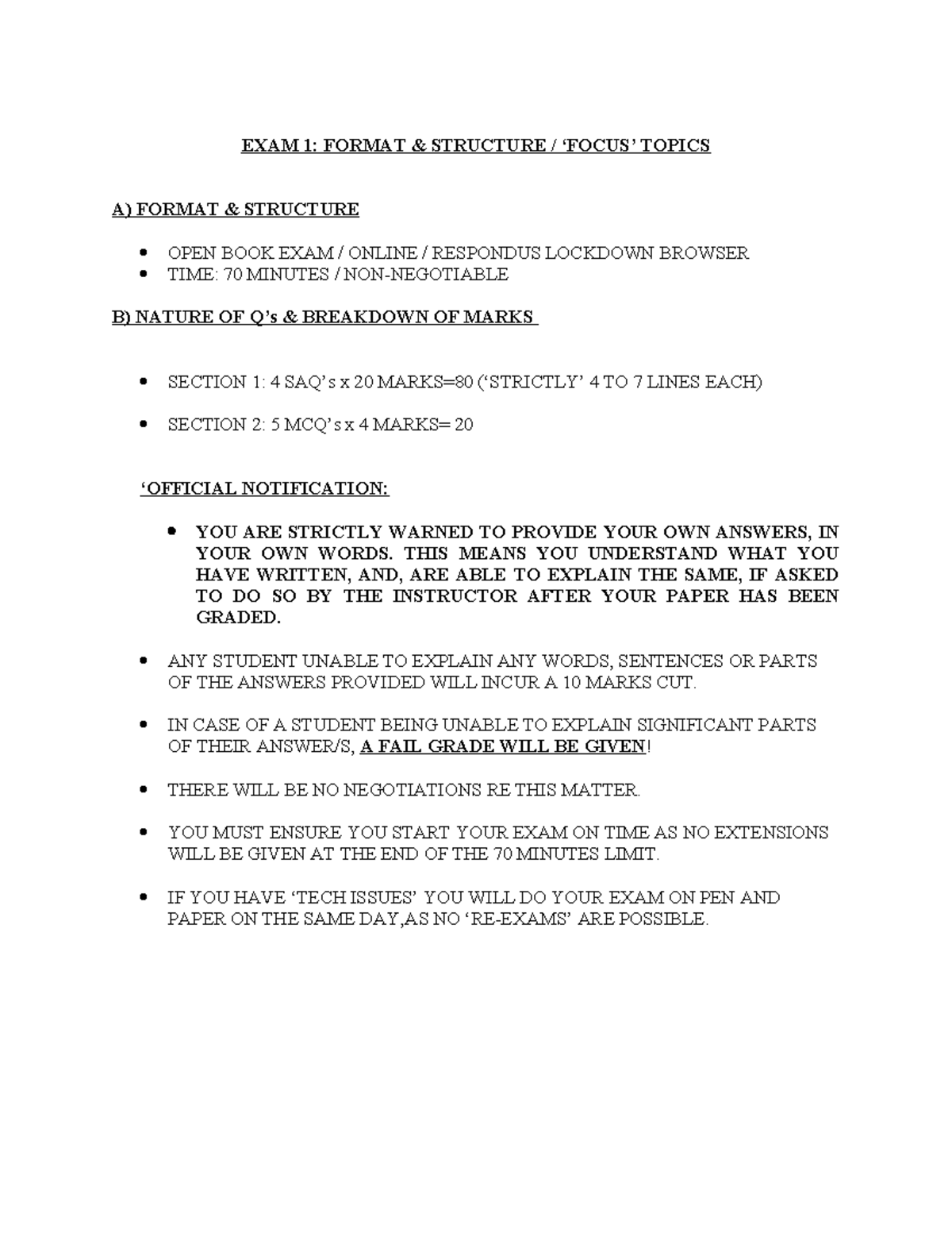 EXAM 1: Format, Structure & Topics Overview for Online Assessment - Studocu
