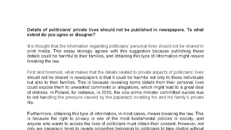 IELTS Essay - Sample 5: Privacy in Media and Its Implications - Studocu