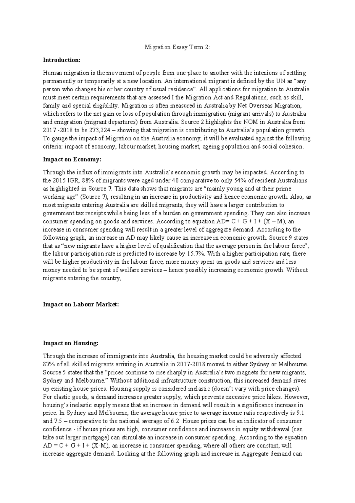Migration Essay Term 2 updated 1 - Migration Essay Term 2: Introduction ...