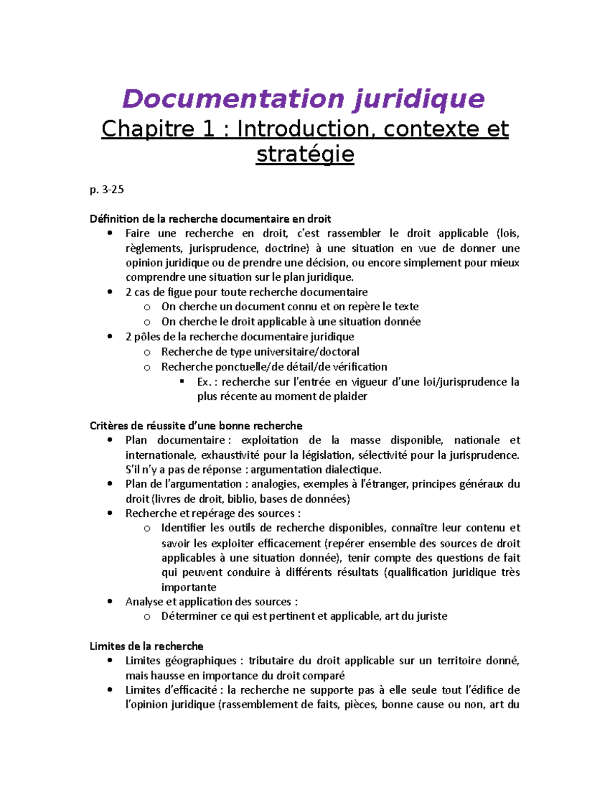 Chapitre 1 : Introduction à la recherche documentaire en droit - Studocu